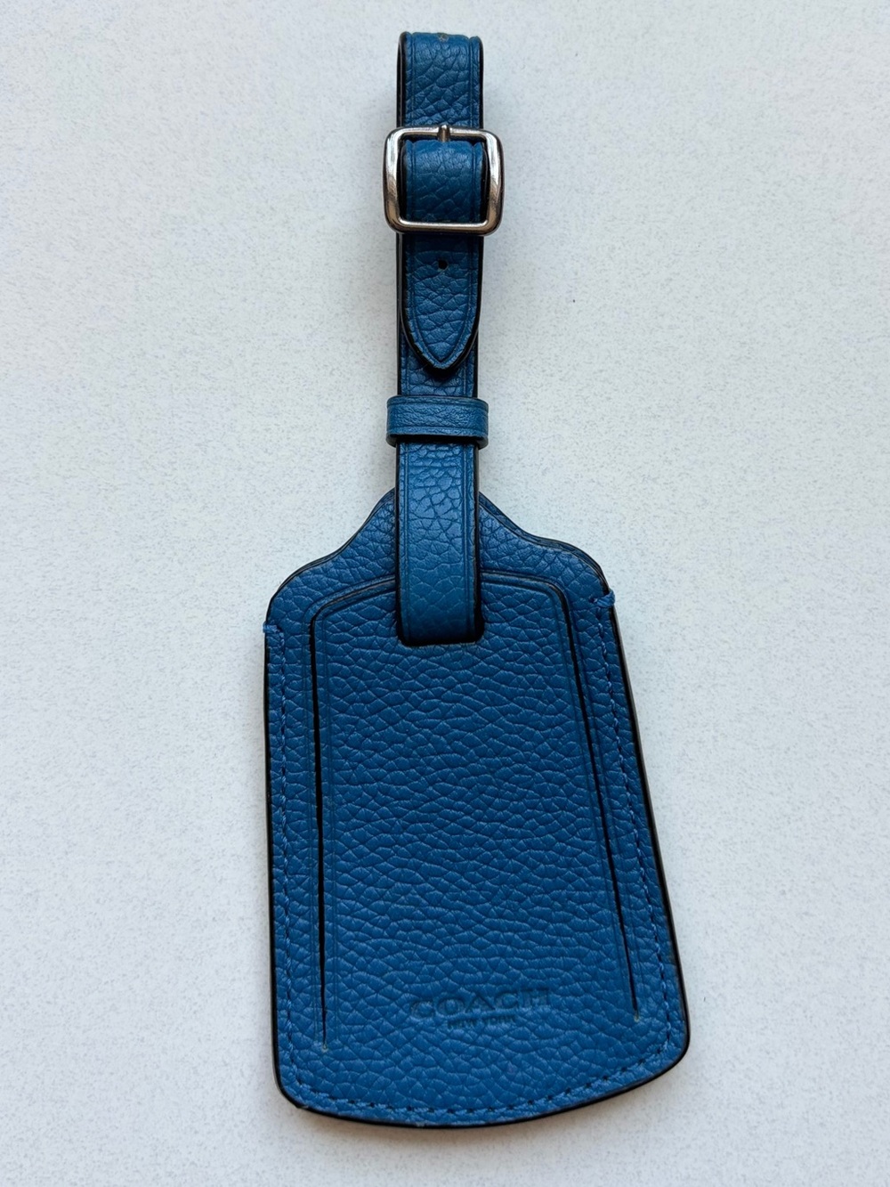 Coach Pebbled Leather Luggage Tag | Blue | Excellent Condition | Genuine Leather